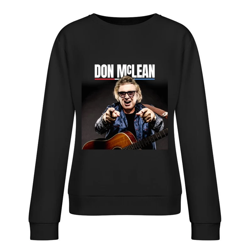 Energetic Musician Performing with Acoustic Guitar in Blue Jacket Female Pullover Sweatshirt