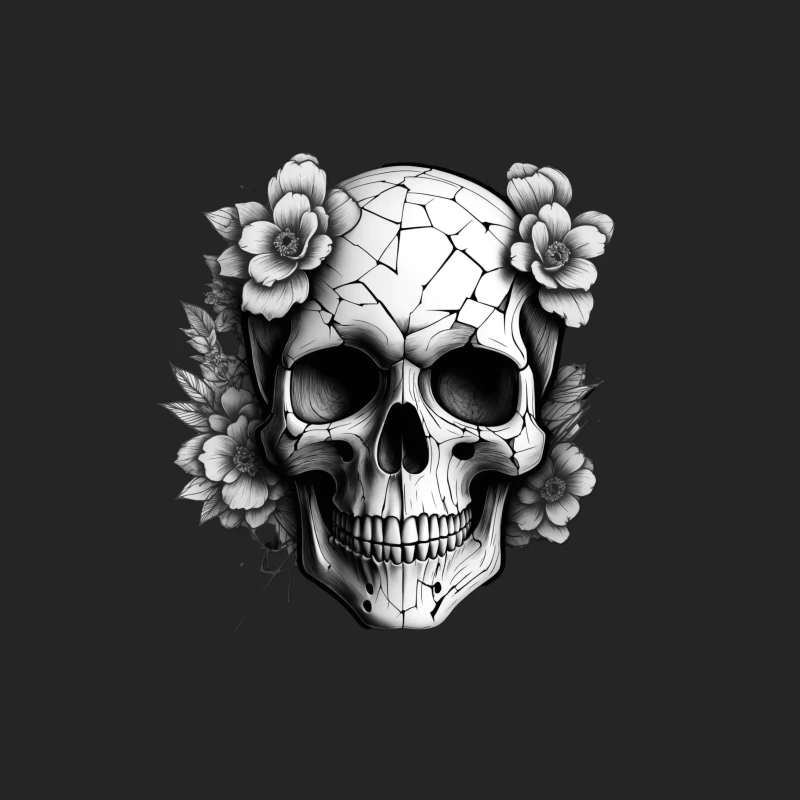Cracked Skull with Flowers Male Pullover Sweatshirt