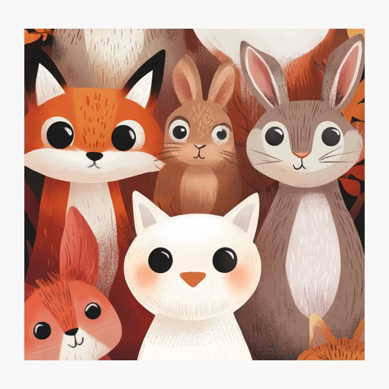 Cute Woodland Animals Cartoon Illustration in Autumn Colors Throw Pillow
