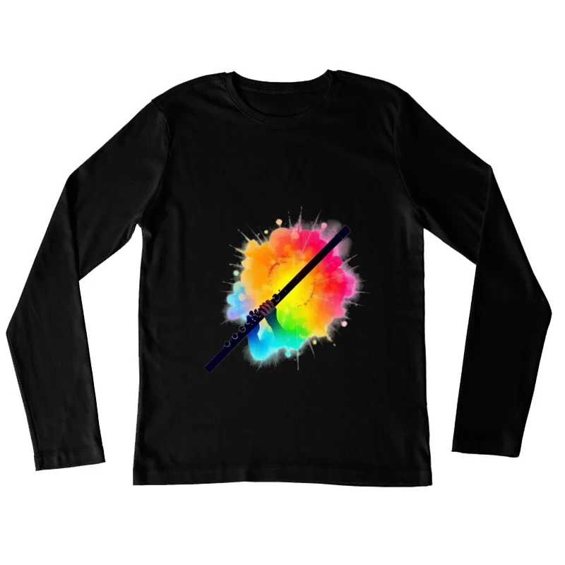 Rainbow Flute with Colorful Watercolor Splash Effect Female Long Sleeve T-Shirt