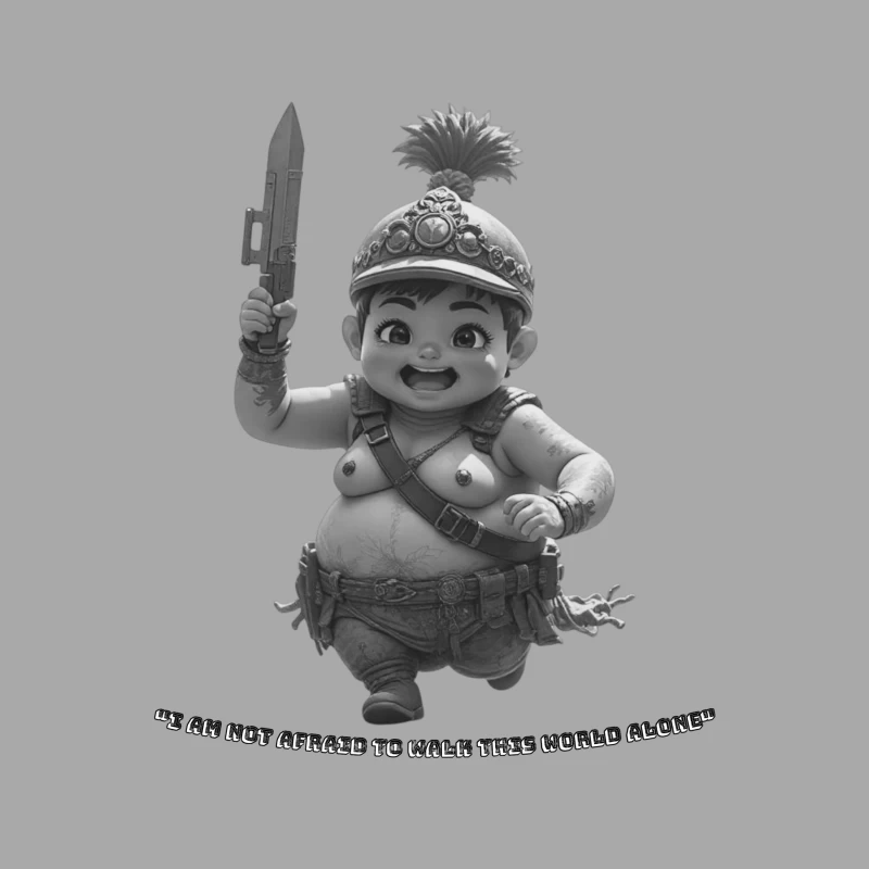 Adorable Chubby Warrior Character with Crown and Sword Male Pullover Hoodie