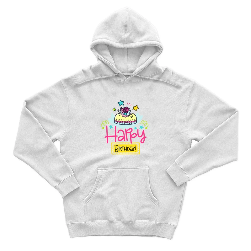 Carte d'anniversaire colorée avec gâteau et étoiles Homme Sweat à capuche