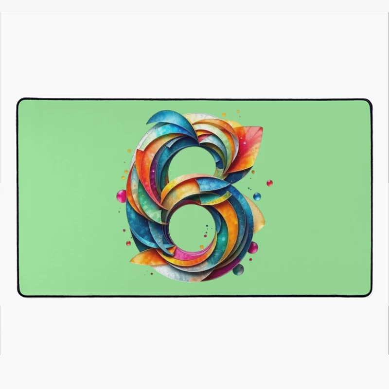 Abstract Watercolor Number 6 with Vibrant Swirling Patterns Desk Mat