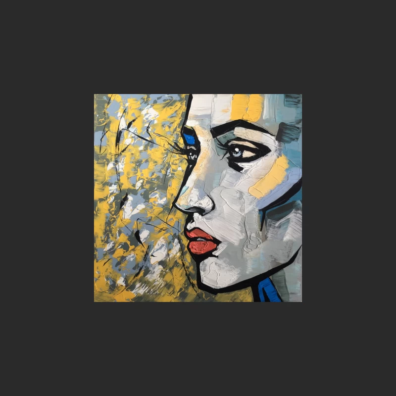 Expressive Abstract Portrait: Modern Face in Yellow and Blue Baseball Cap