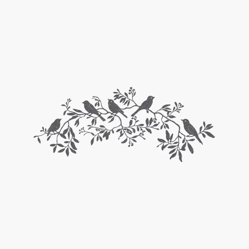 Silhouette Birds on Leafy Branch Illustration Cotton Tote Bag