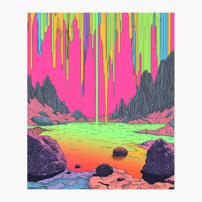 Psychedelic Surreal Landscape: A Neon Alien World Cotton Tote Bag