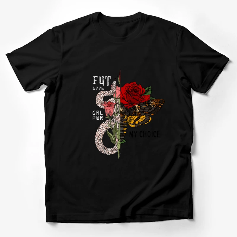 Serpent et papillon avec roses Homme T-Shirt