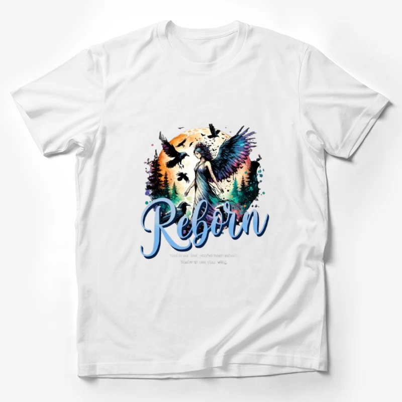 Ethereal Angel Reborn in Mystical Forest Sunset Male T-Shirt