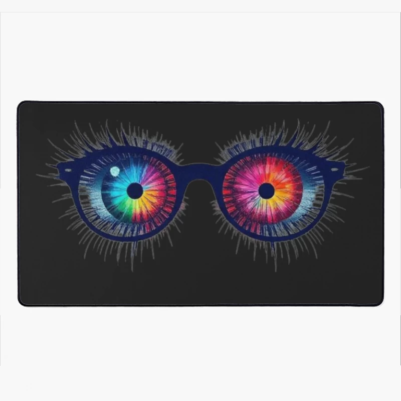 Psychedelic Rainbow Eyes Behind Glasses Desk Mat