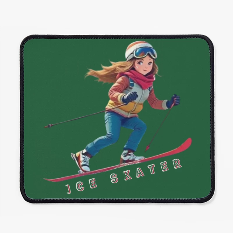 Animated Ice Skater in Winter Sports Gear Mouse Pad