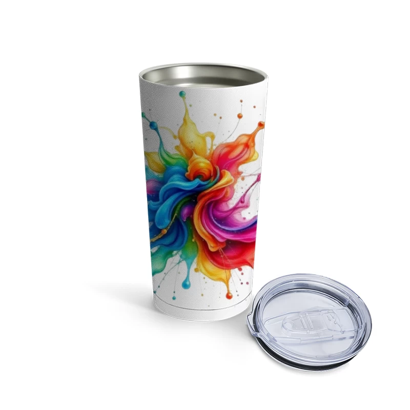 Vibrant Rainbow Paint Splash in Abstract Watercolor Design Travel Mug