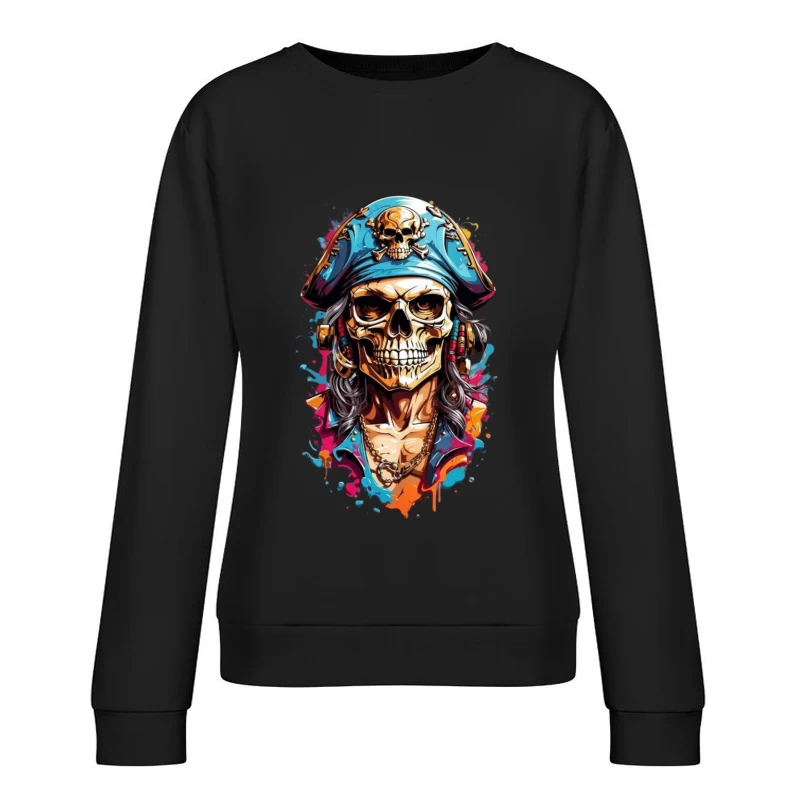 Stylized Pirate Skull Art Female Pullover Sweatshirt