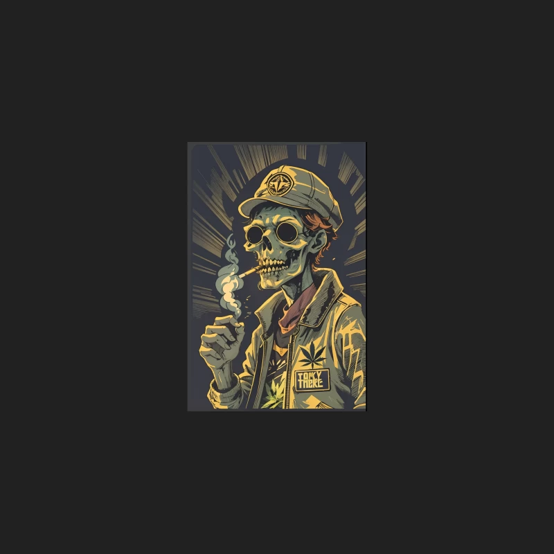 Vintage-Style Military Skull Smoking with NATO Symbol and Marijuana Leaf Bucket Hat