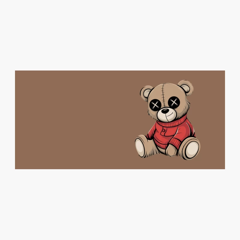 Cartoon Teddy Bear with Red Sweater and Stitched Eyes Coffee Mug