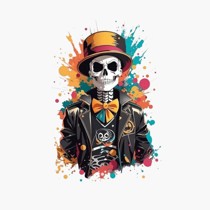 Colorful Skeleton in a Top Hat Cotton Tote Bag