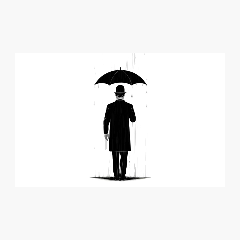 Silhouette of Man with Umbrella in Rain: Minimalist Black and White Portrait Travel Mug