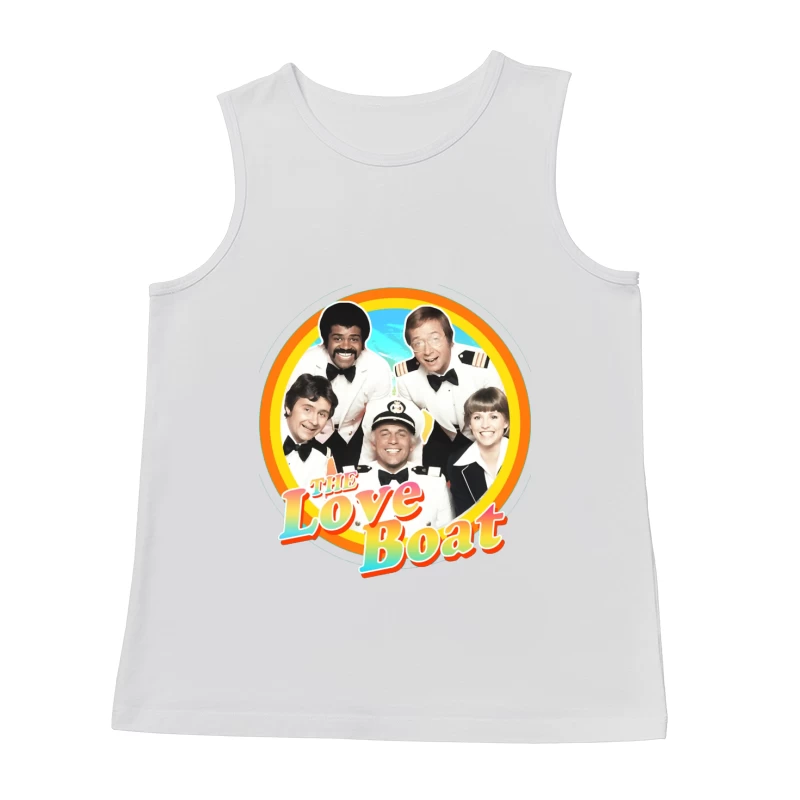 The Love Boat Classic TV Show Cast Promotional Image with Rainbow Circle Frame Male Tank Top