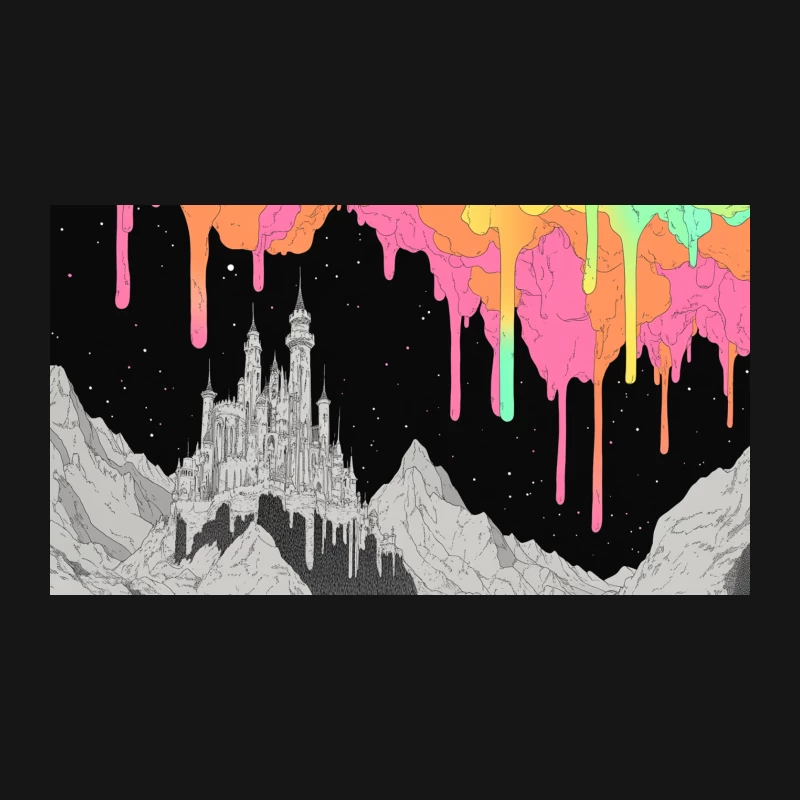 Psychedelic Fantasy Castle in Surreal Mountain Dreamscape Desk Mat