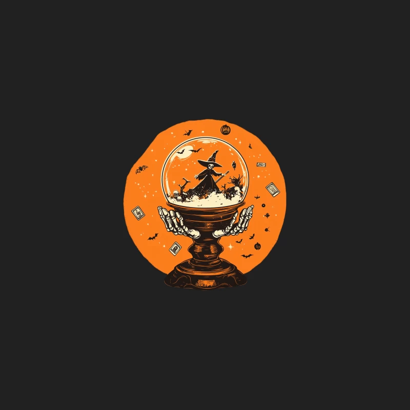 Spooky Halloween Snow Globe with Witch and Skeleton Hands Bucket Hat