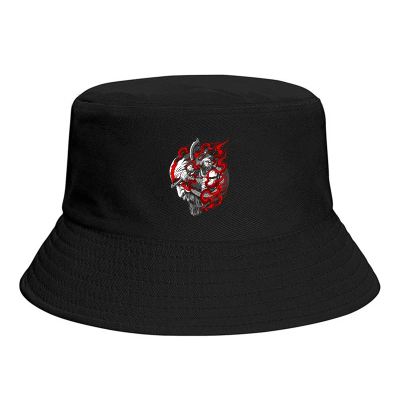 Fierce Warrior with Axe and Flames Bucket Hat