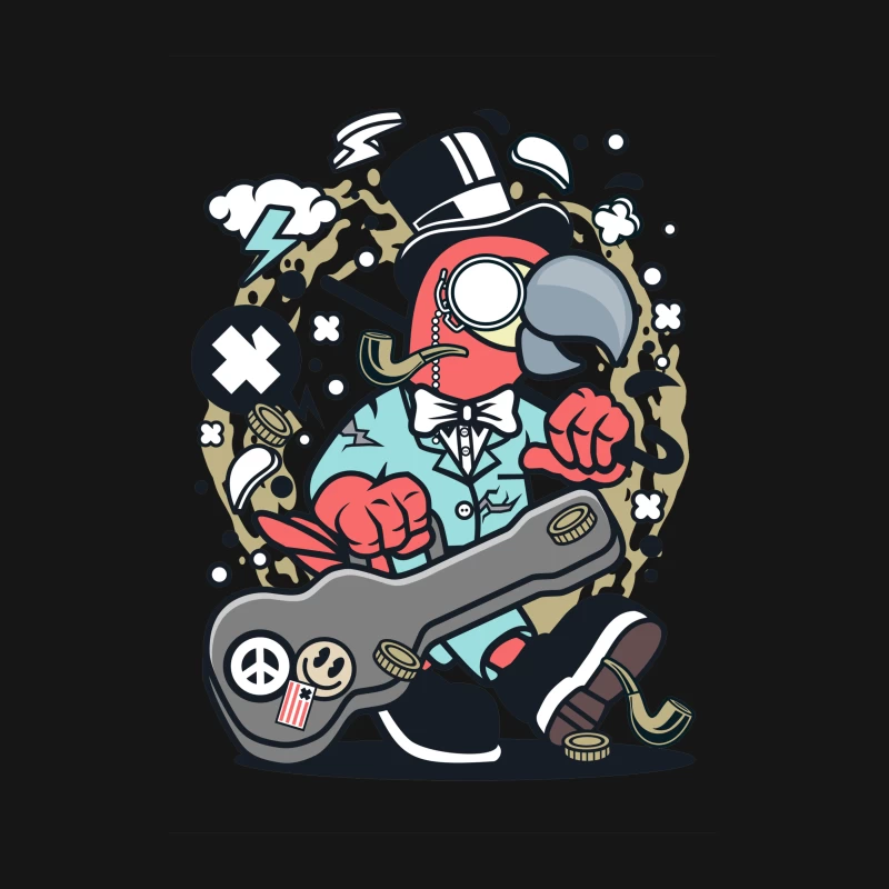 Perroquet chic avec guitare et chapeau haut-de-forme Femme T-Shirt