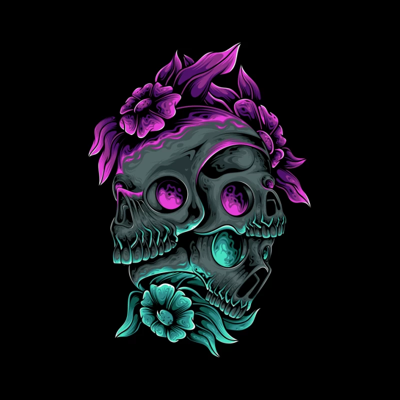 Colorful Skull Art with Floral Elements Pin