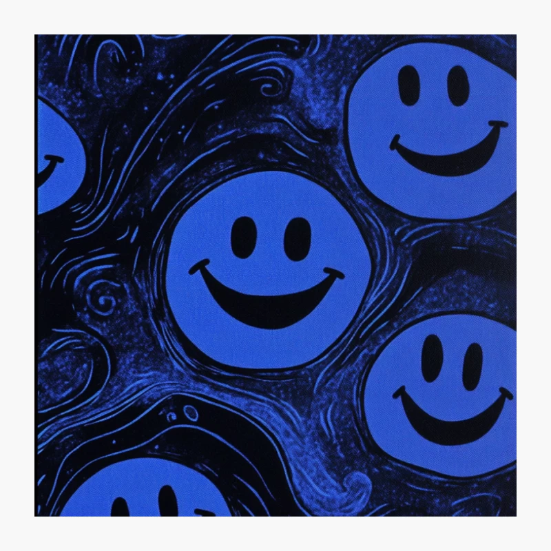 Retro Blue Smiley Faces on Psychedelic Dark Background Pin