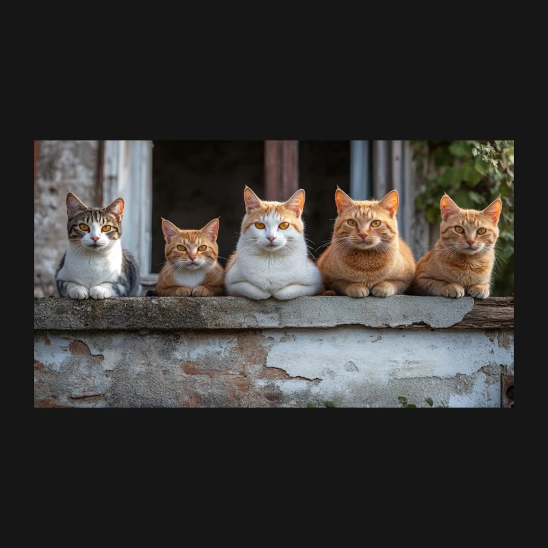 Group of Feline Friends: Cats Sitting Outdoors Desk Mat