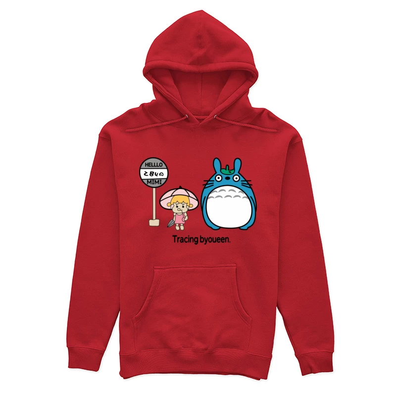 Niedliches Zeichentrickdesign mit Regenschirmmädchen und blauem Tier Damen Pullover Hoodie