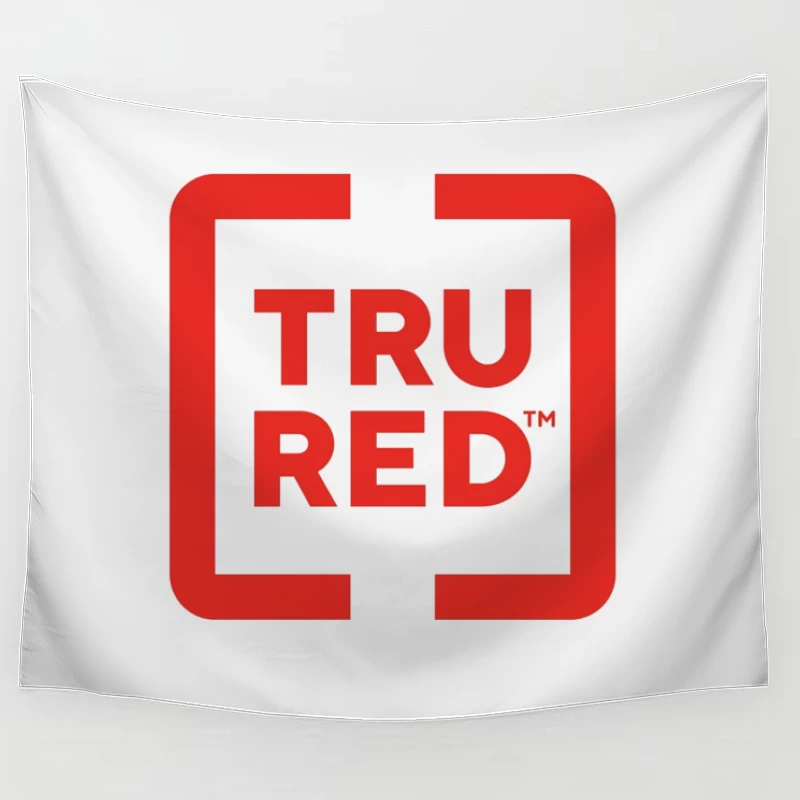 TruRed Minimalist Square Logo Design in Red and White Tapestry