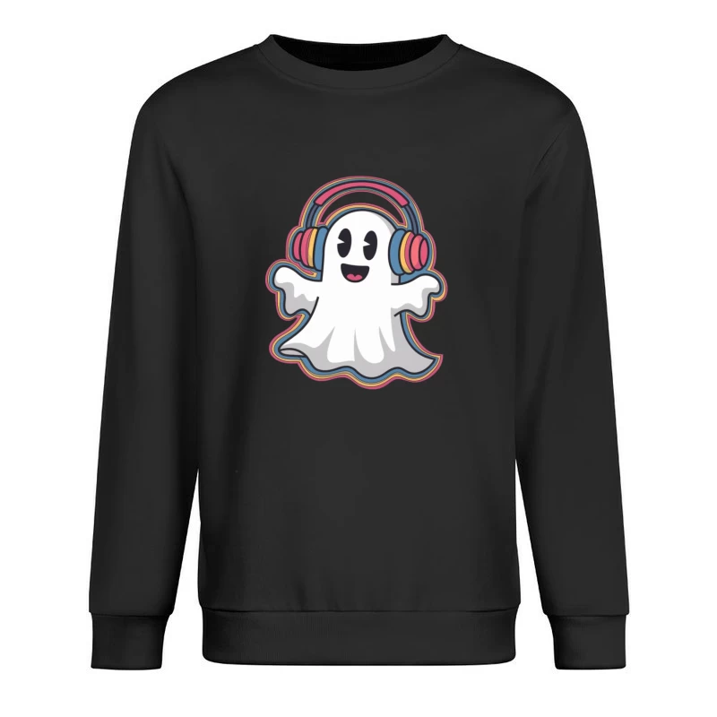 Cute Cartoon Ghost with Colorful Headphones Digital Illustration Male Pullover Sweatshirt