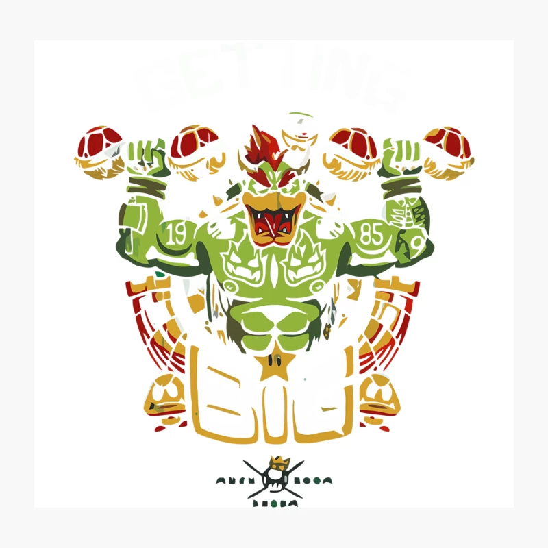 Stylized Tribal Bowser: Nintendo's Iconic Mario Villain Reimagined Throw Pillow