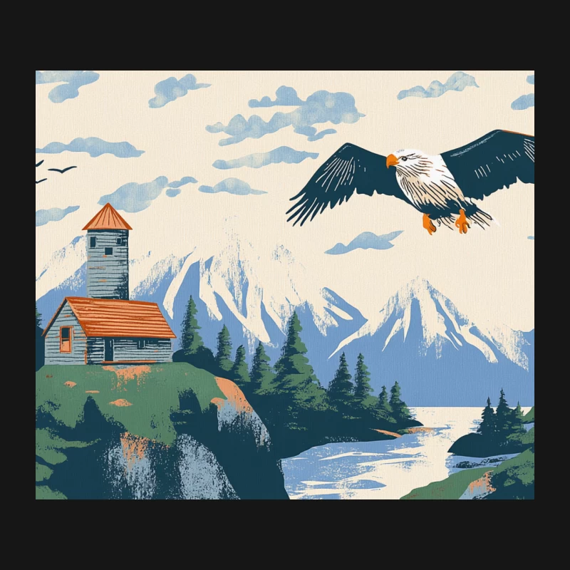 Majestic Bald Eagle Soaring Over Mountain Wilderness Landscape Mouse Pad