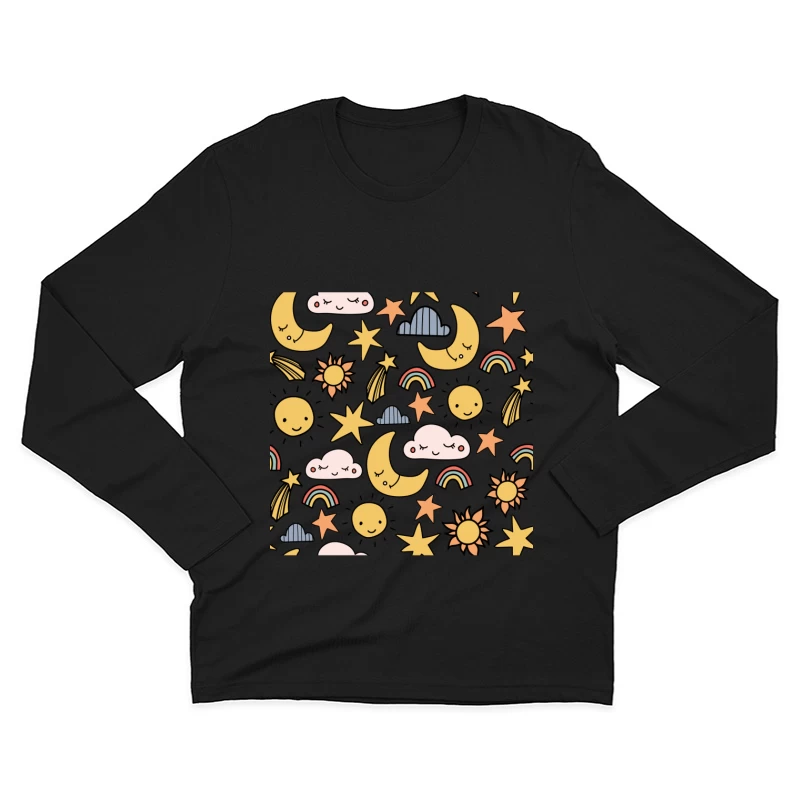 Ciel de nuit joyeux avec lune et étoiles Homme Manches Longues T-Shirt