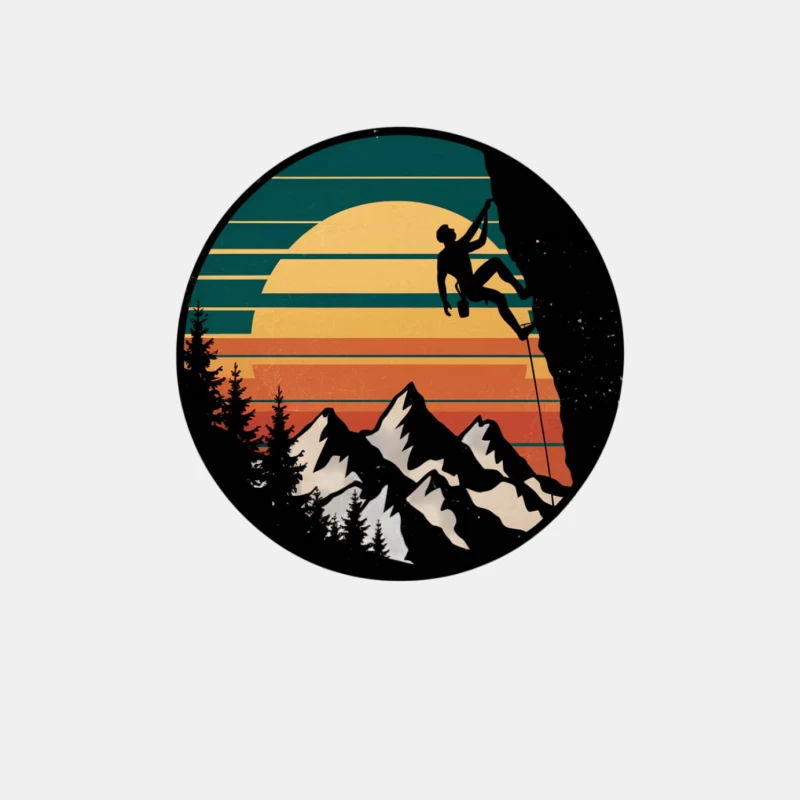Retro Mountain Rock Climbing Silhouette at Sunset Male Tank Top
