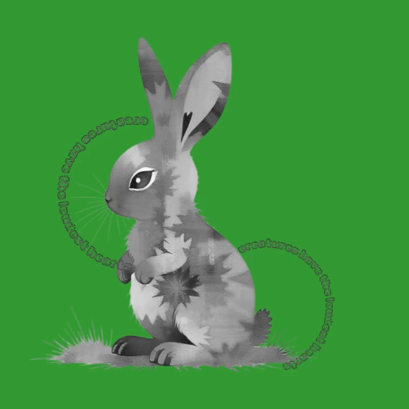 Grayscale Digital Art Illustration of a Sitting Rabbit Pin