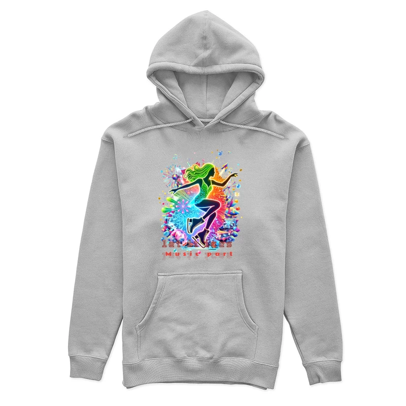 Neon ice skater girl Silhouette with Retro Music Vibes Female Pullover Hoodie