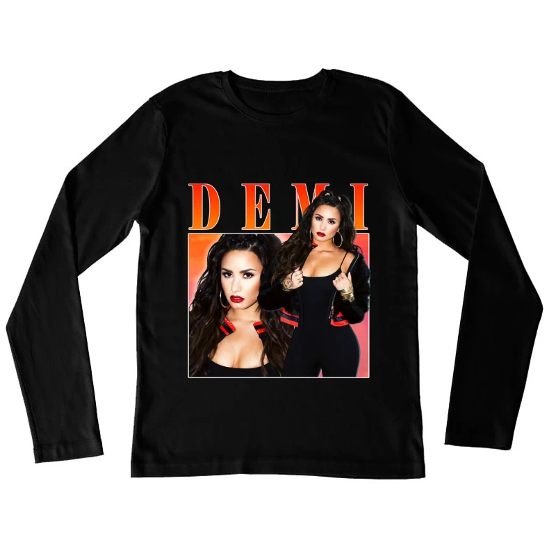 Glamorous Fashion Editorial with Black Dress and Bold Red Lips Female Long Sleeve T-Shirt