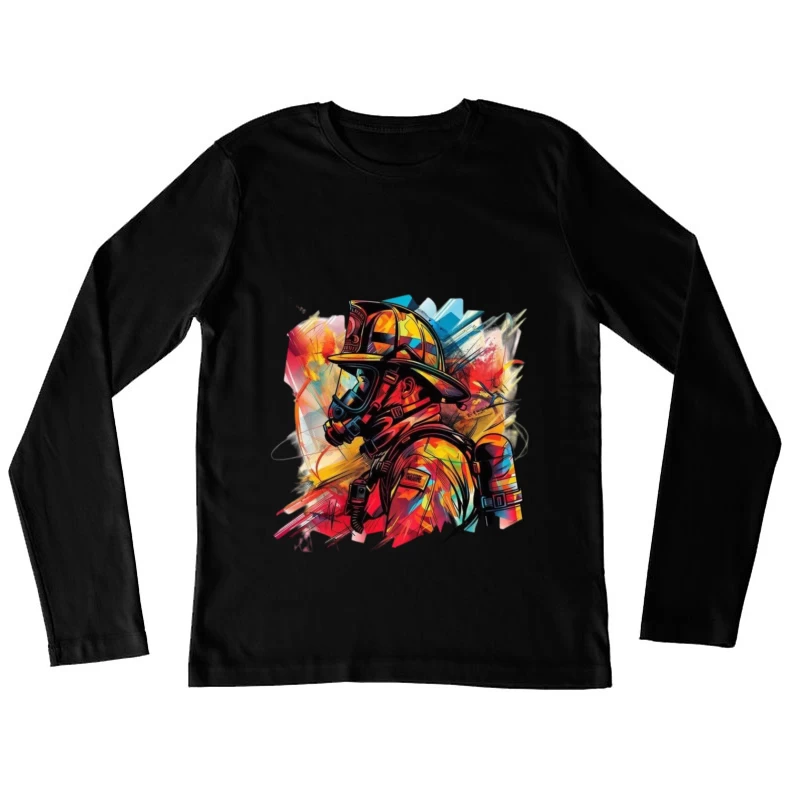 Colorful Portrait of a Firefighter Female Long Sleeve T-Shirt
