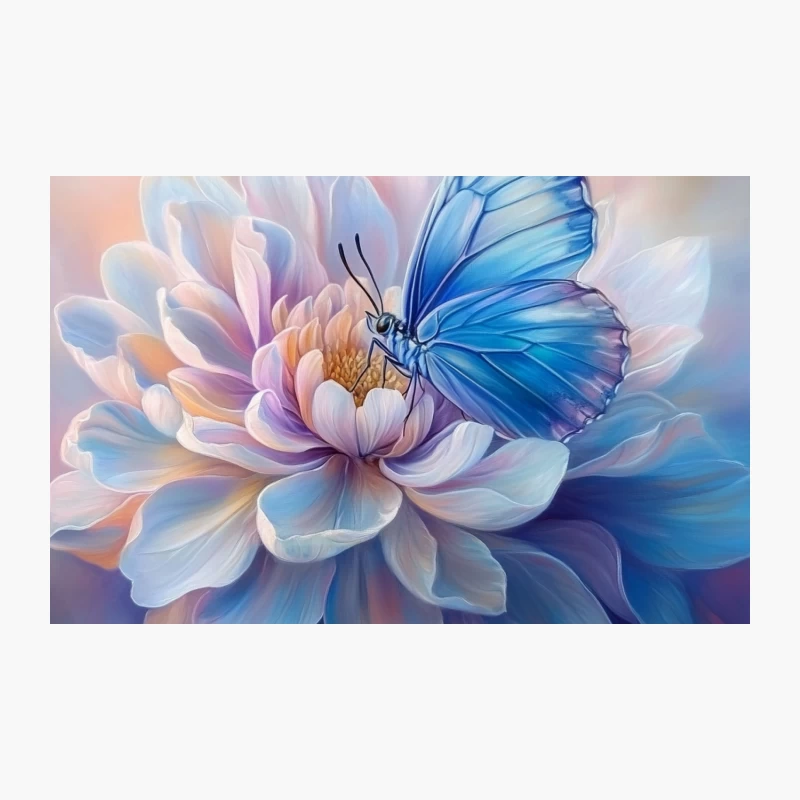 Ethereal Blue Butterfly on Pastel Dahlia Travel Mug