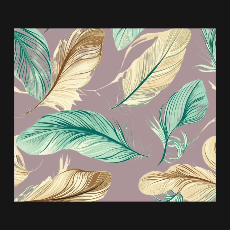 Elegant Teal and Beige Feather Pattern Mouse Pad