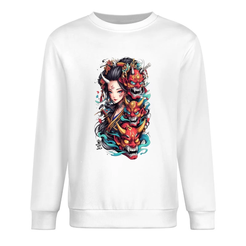 Geisha mit Oni-Masken und Blumen Herren Pullover Sweatshirt