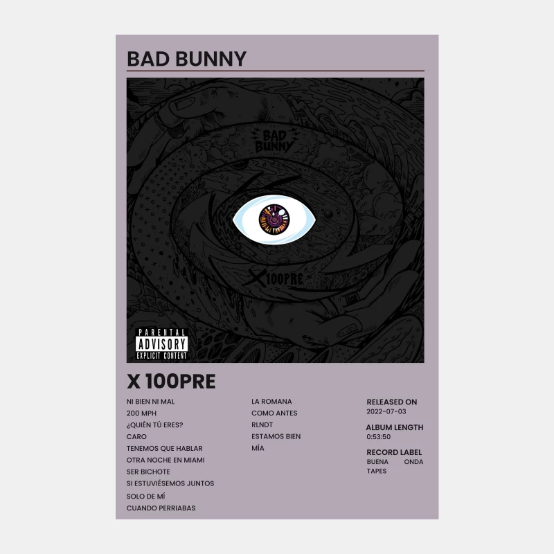 Bad Bunny X 100PRE Album Cover with Eye Illustration and Tracklist Male Tank Top