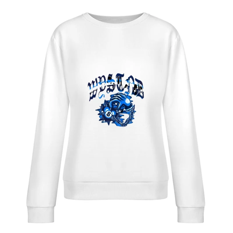 West Coast Stil mit blauer Hand und Totenkopf Damen Pullover Sweatshirt