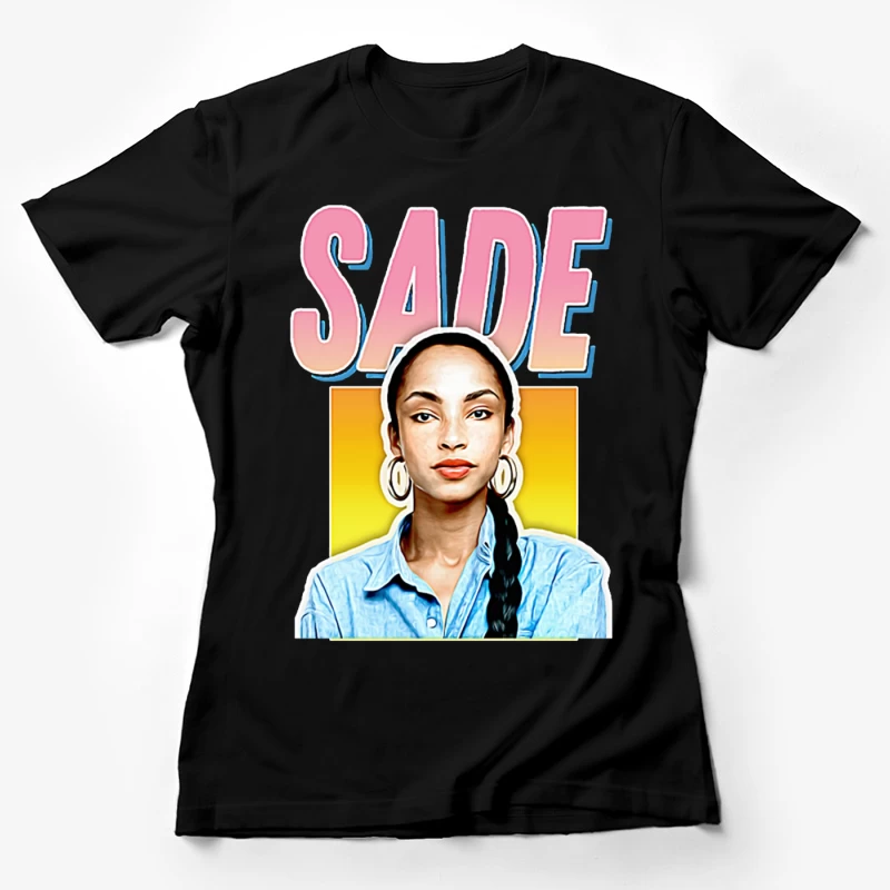 Stylized Pop Art Portrait with Pink "SADE" Text Female T-Shirt