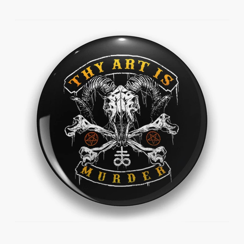 Gothic Art with Skull and Pentagrams Typography Design Pin