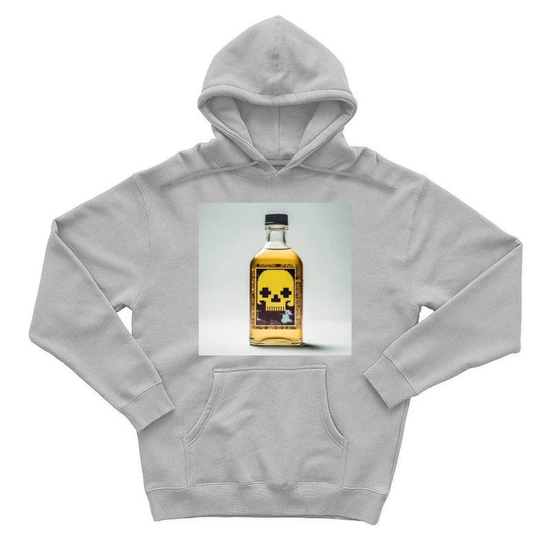 Pixel Art Skull Liquor Bottle with Retro Gaming Design Male Pullover Hoodie