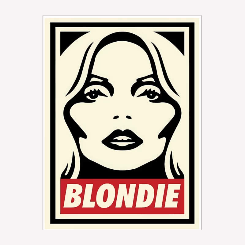 Stylized Pop Art Blondie Band Poster in Black and White with Red Text Male T-Shirt