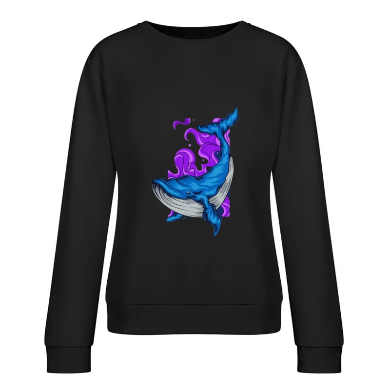 Blauer Wal mit lila Hintergrund Damen Pullover Sweatshirt