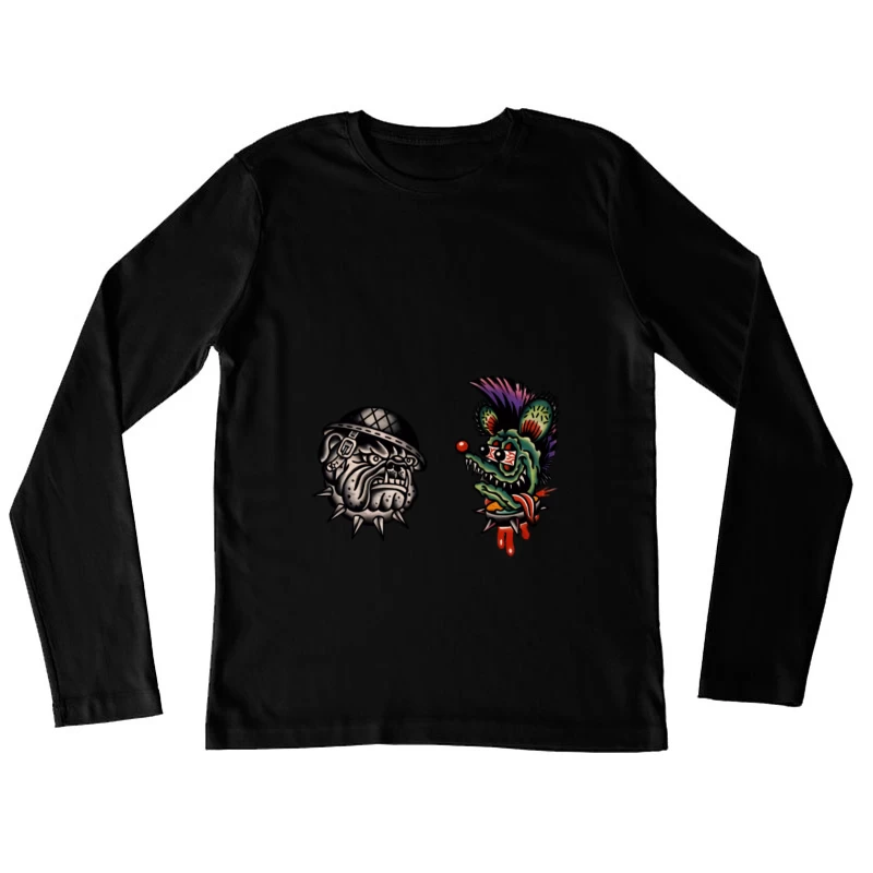 Retro Tattoo Designs mit Bulldogge und Ratte Damen Langarm T-Shirt